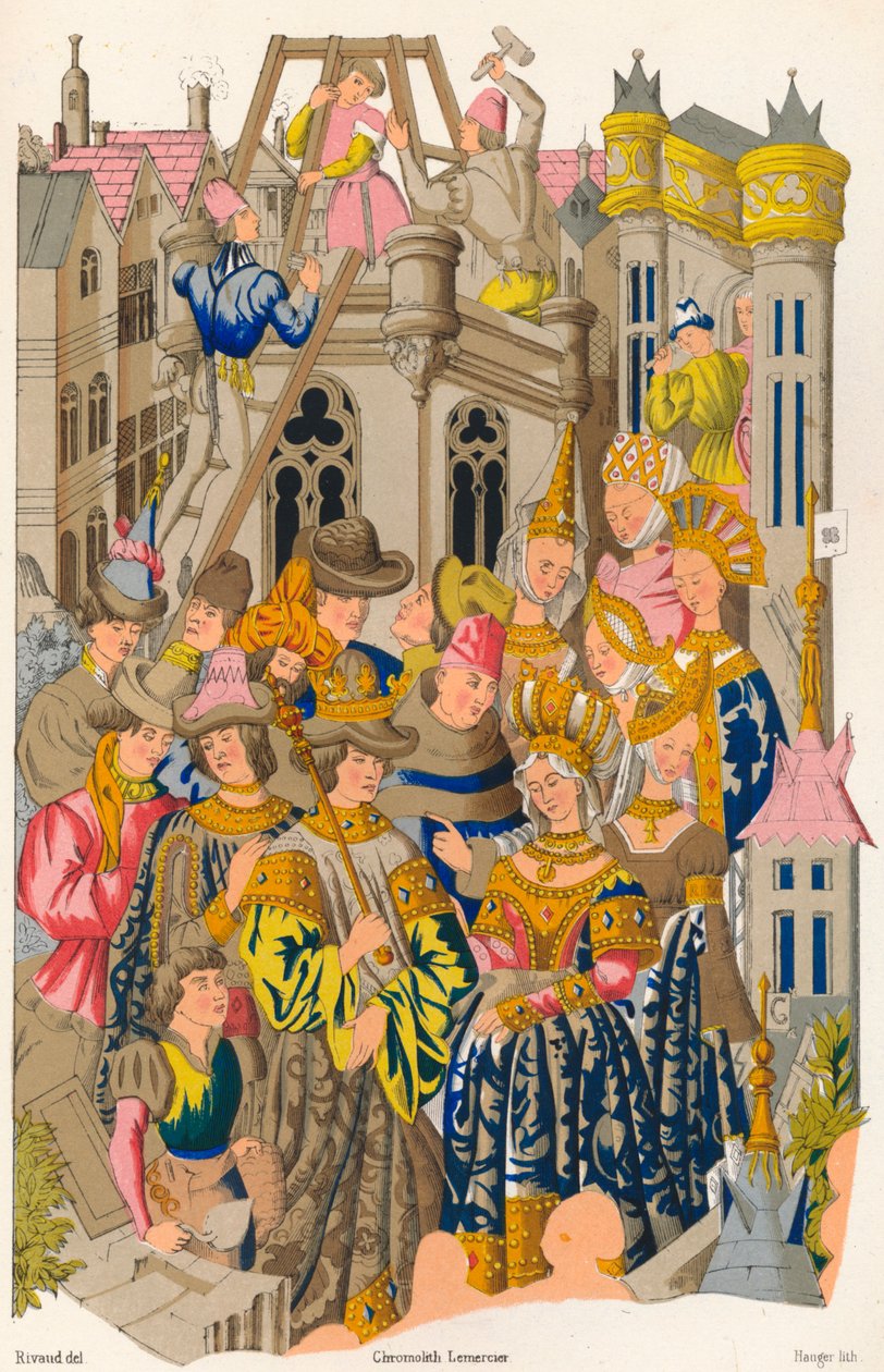 Grunnleggelsen av klosteret St Genevieve, 1400-tallet, 1849. av E. Hauger