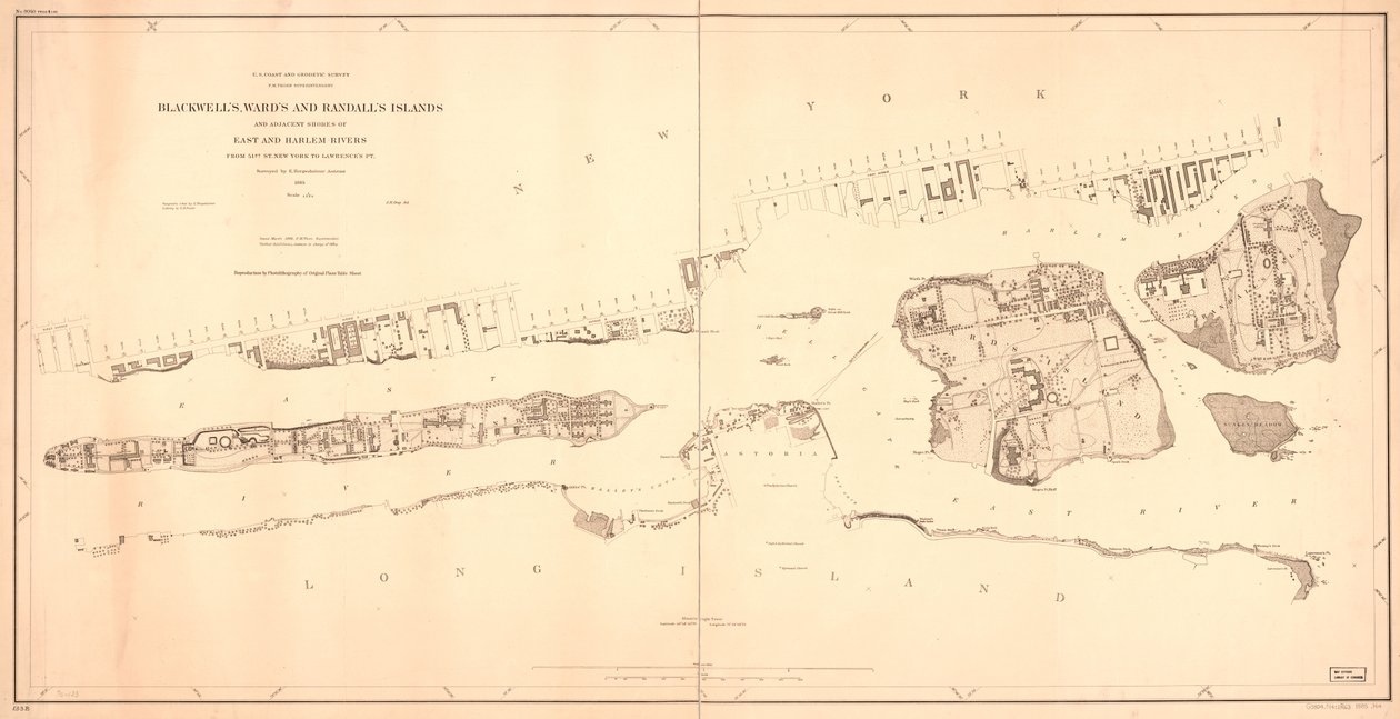 Blackwells, Wards og Randalls øyer og tilstøtende kyster av elvene East og Harlem fra 51st St. New York til Lawrence