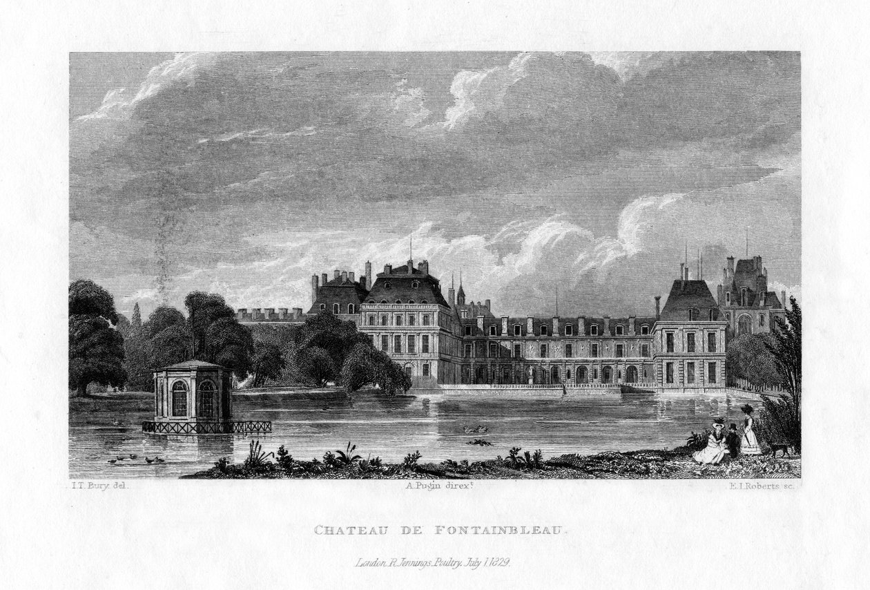 Chateau de Fontainebleau, Frankrike, 1829. av E. I. Roberts