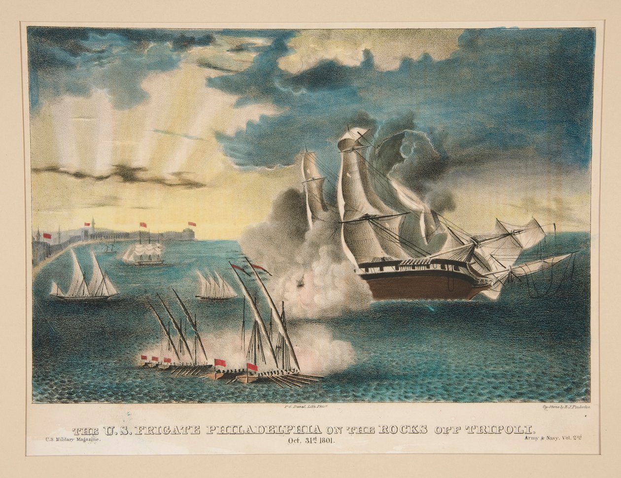 U.S. Fregate Philadelphia on the rocks off Tripoli (Fra U.S. Military Magazine Army and Navy, Vol. II) av E. J. Pinkerton