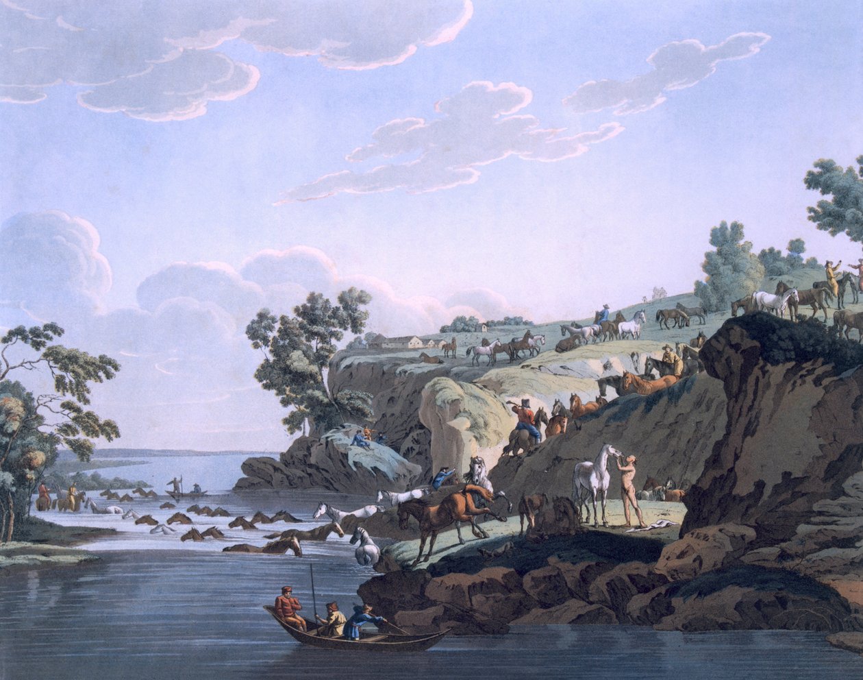 Hester som krysser en elv, 1812-13 av E. Karnejeff
