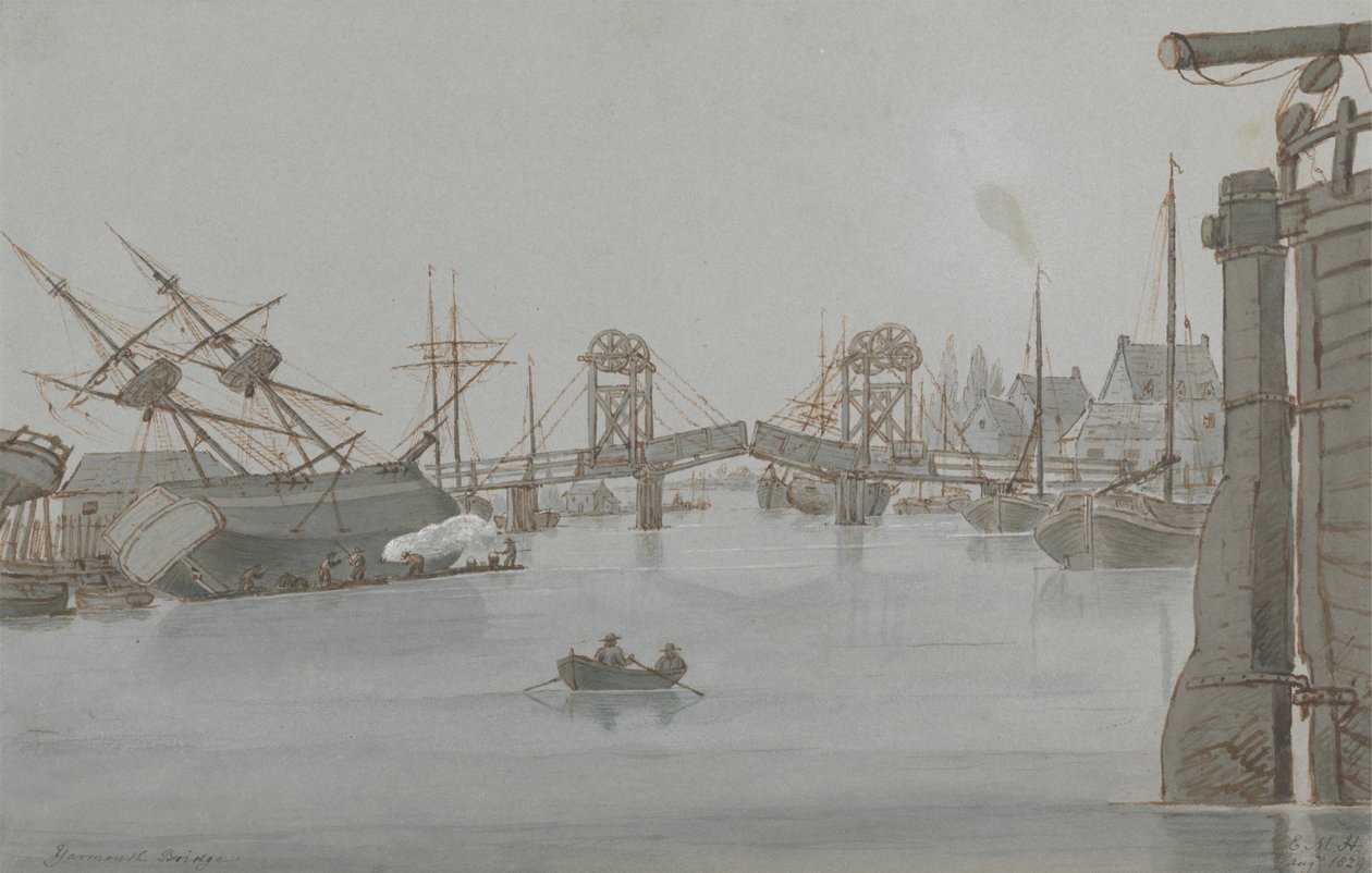Yarmouth Bridge, august 1829 av E. M. Henderson