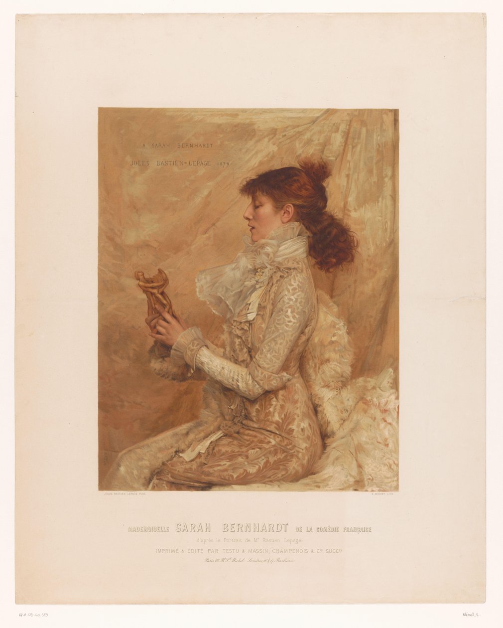 Portrett av Sarah Bernhardt Mademoiselle Sarah Bernhardt fra den franske komedien (tittel på objekt) av E. Mémet