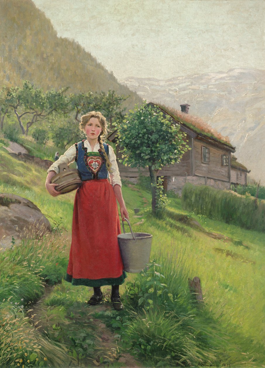 Sommer fjellbeite jente av E. Normann