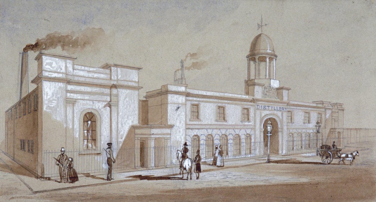 Utsikt over Grimble og Booths destilleri på Albany Street, St Pancras, London, c1830 av E Noyce