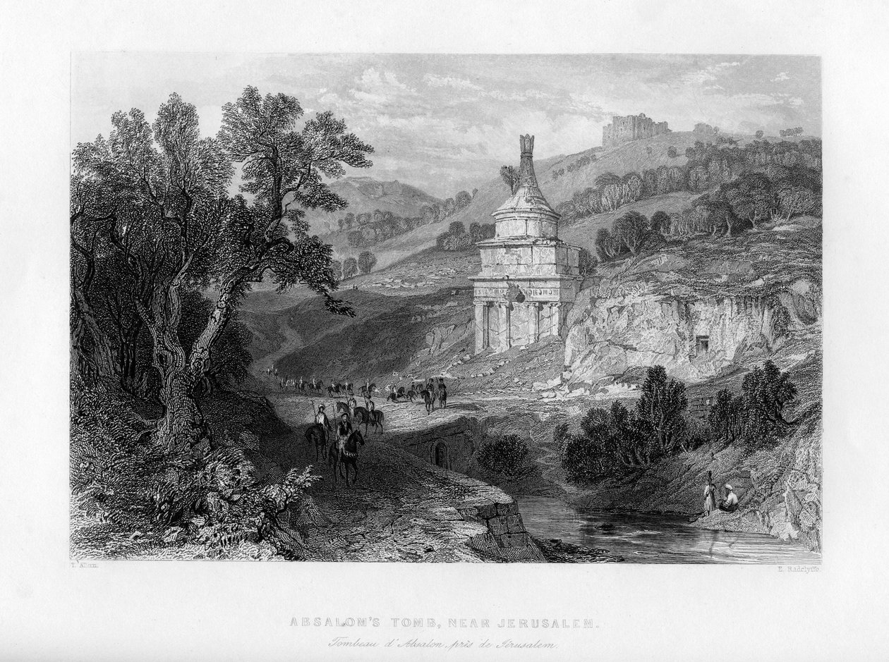 Absaloms grav, nær Jerusalem, Israel, 1841. av E. Redclyffe
