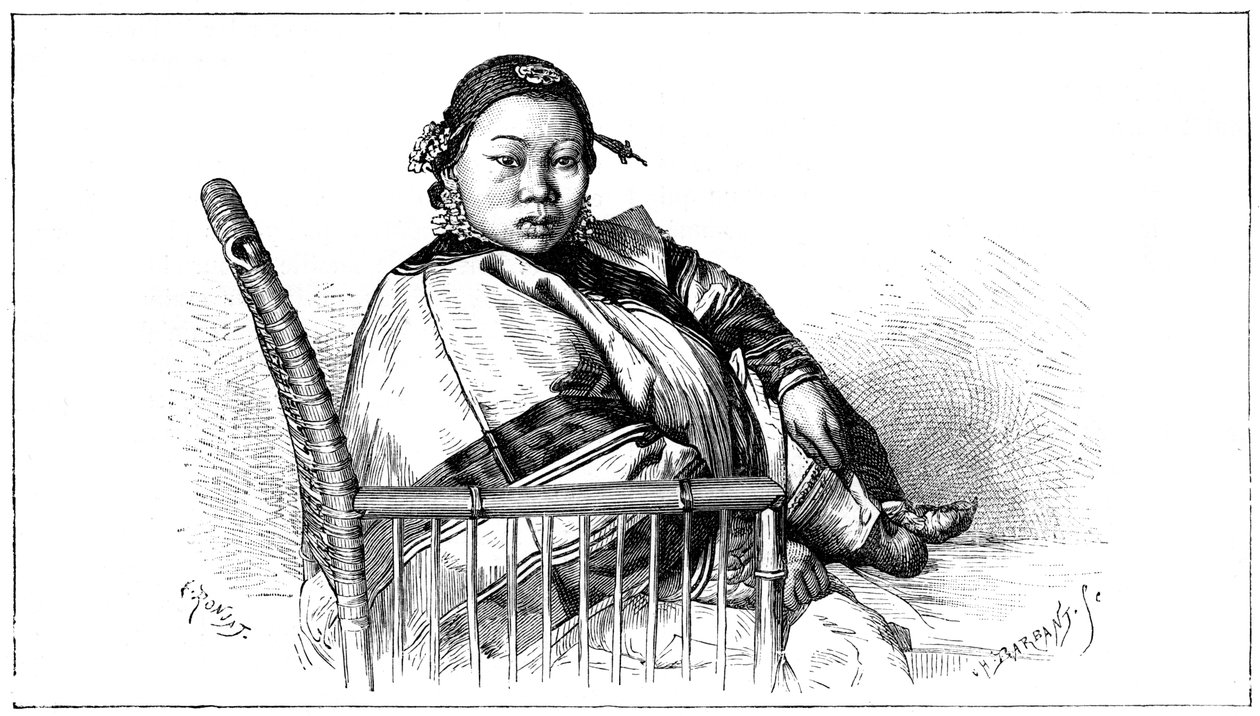 Kvinne med bundne føtter, Kina, 1800-tallet av Etienne Antoine Eugene Ronjat