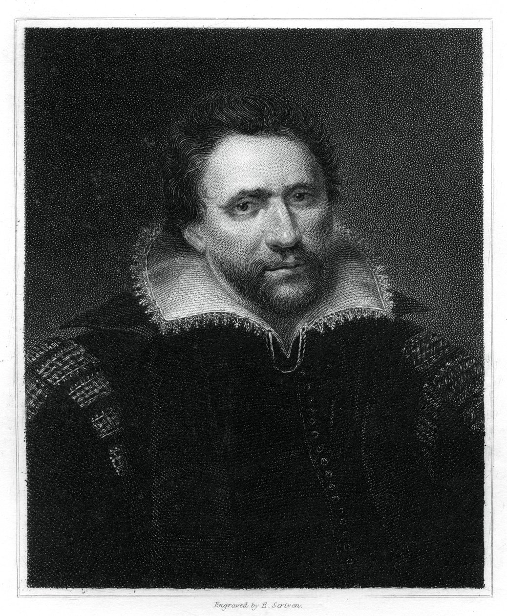 Benjamin Jonson , engelsk renessansedramatiker, poet og skuespiller, 1834. av E. Scriven