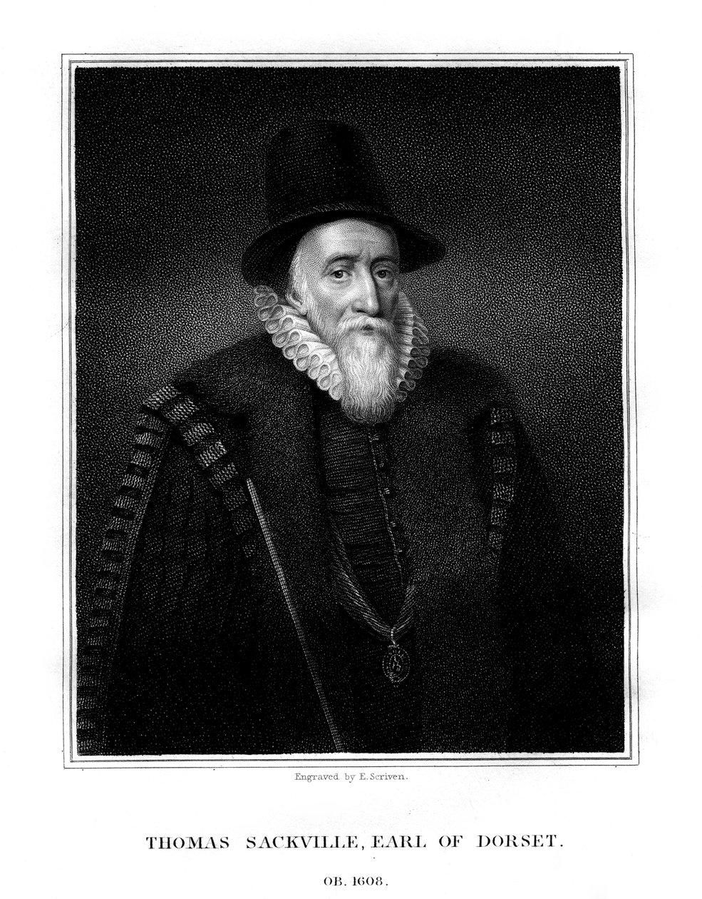 Thomas Sackville, 1. jarl av Dorset, engelsk statsmann og poet, 1824. av E. Scriven