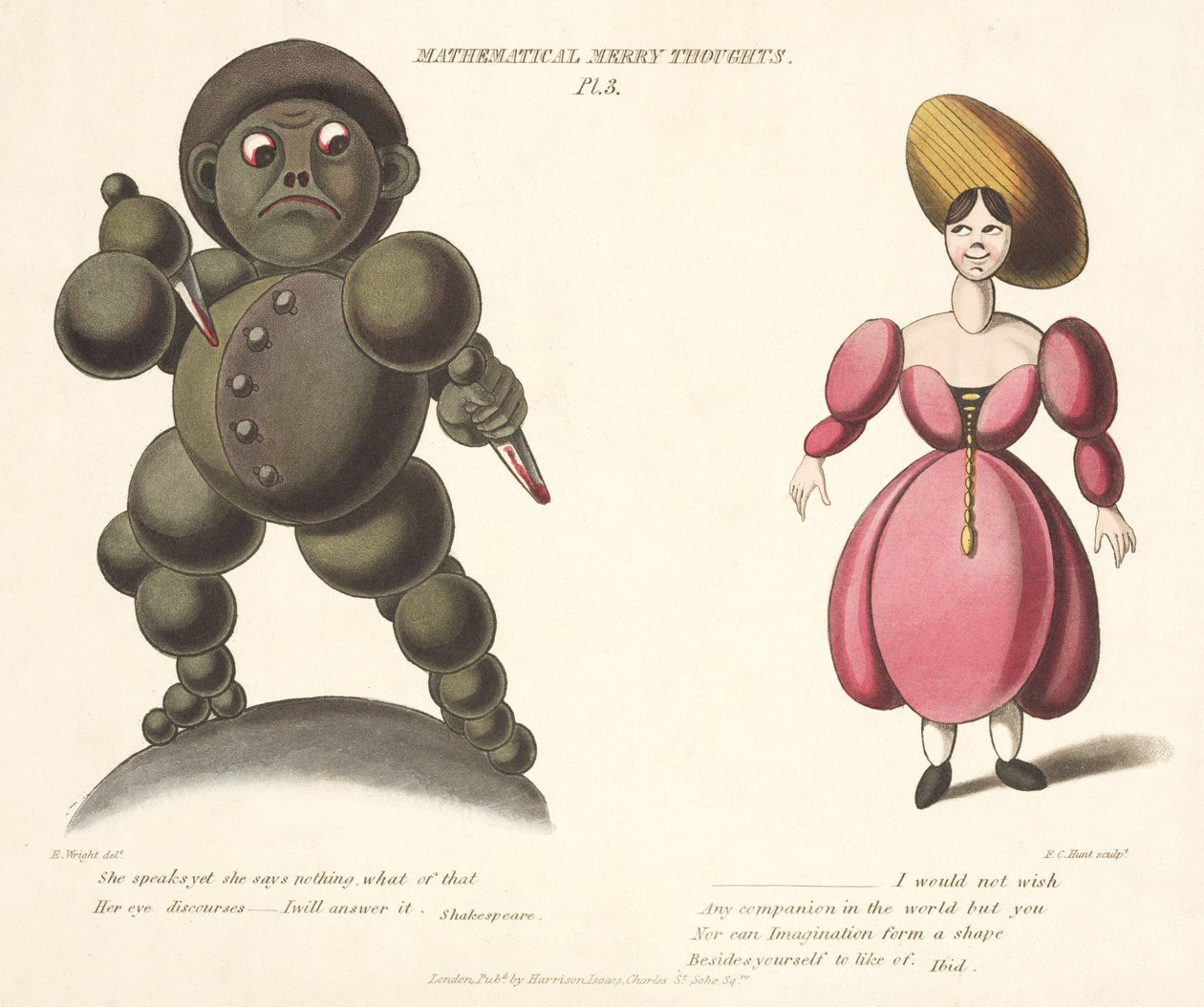 Pl.3 fra Mathematical Merry Thoughts, gravert av F.C. Hunt, ca. 1820-30 av E. after Wright