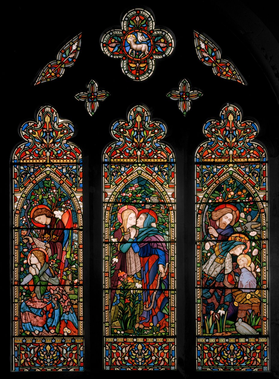 Bebudelsen, besøket og fødselen, ca. 1860 av E. and Halliday Burne Jones