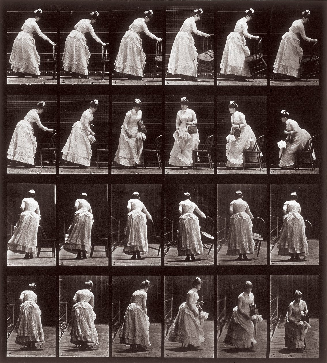 Animal Locomotion, plate 265: sekvens med en kvinne som sitter, 1887 (fotomekanisk trykk) av Eadweard Muybridge