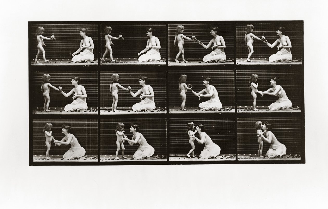 Barn som bringer bukett til en kvinne, tallerken 465 fra Animal Locomotion, 1887 av Eadweard Muybridge