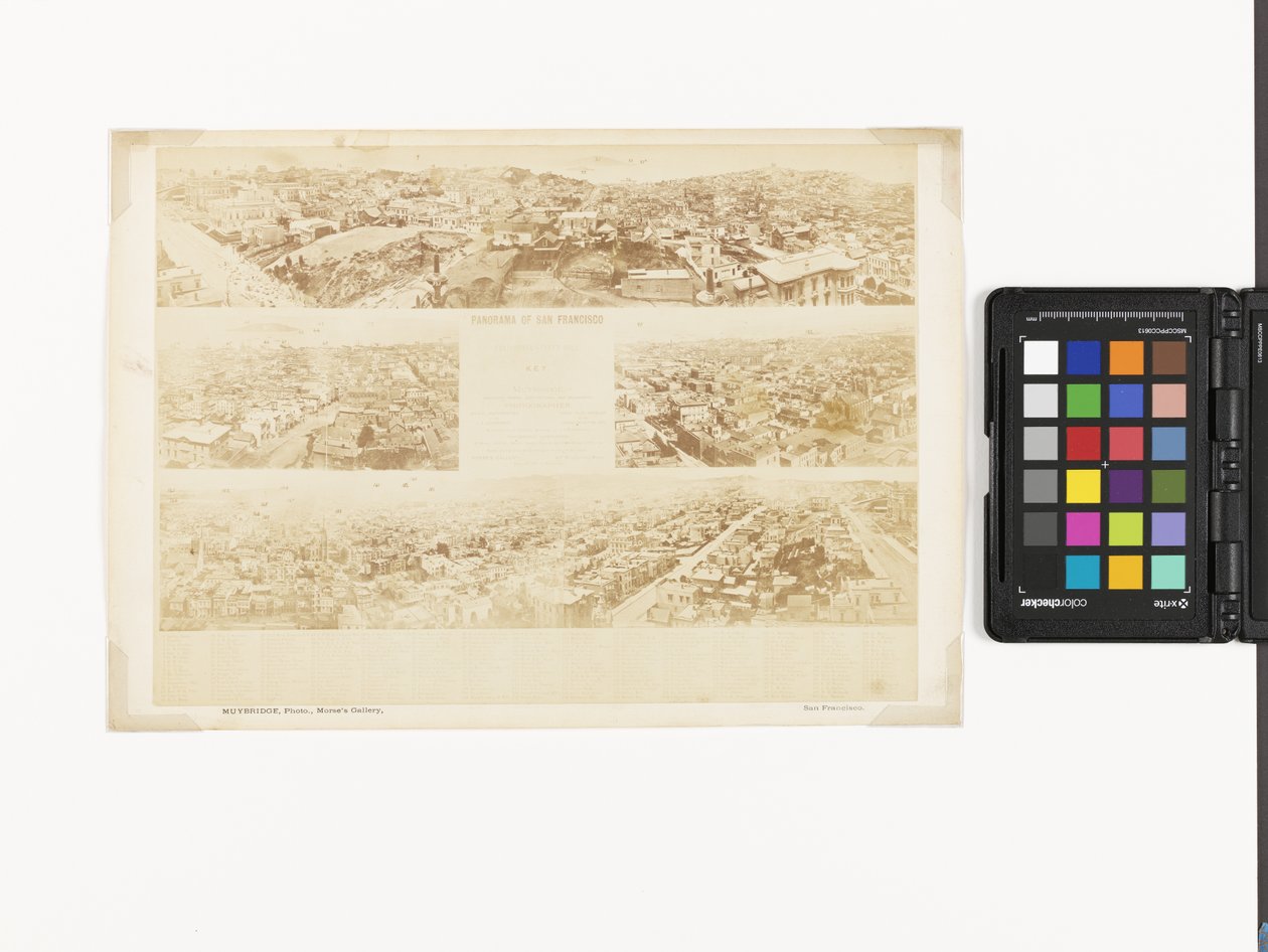 Nøkkel til Panorama of San Francisco, fra California Street Hill av Eadweard Muybridge