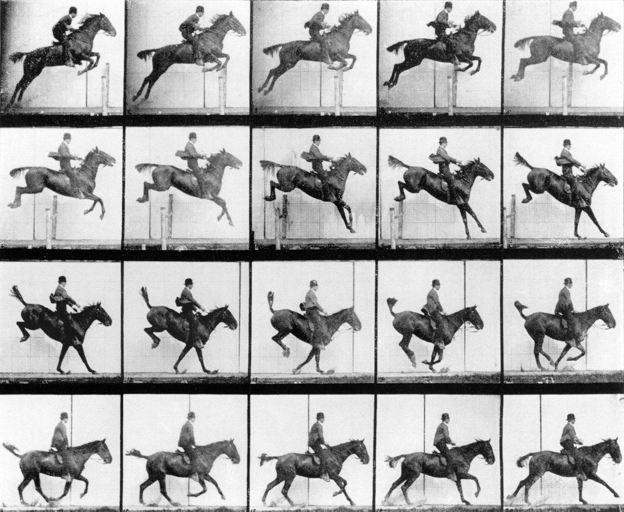 Man and Horse jumping, fra 'Animals in Motion' av Muybridge, London, utgitt 1907 av Eadweard Muybridge