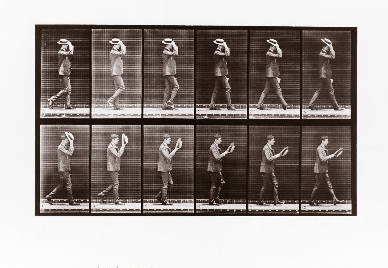 Mann tar av seg båtføreren sin, plate 44 fra Animal Locomotion, 1887 av Eadweard Muybridge