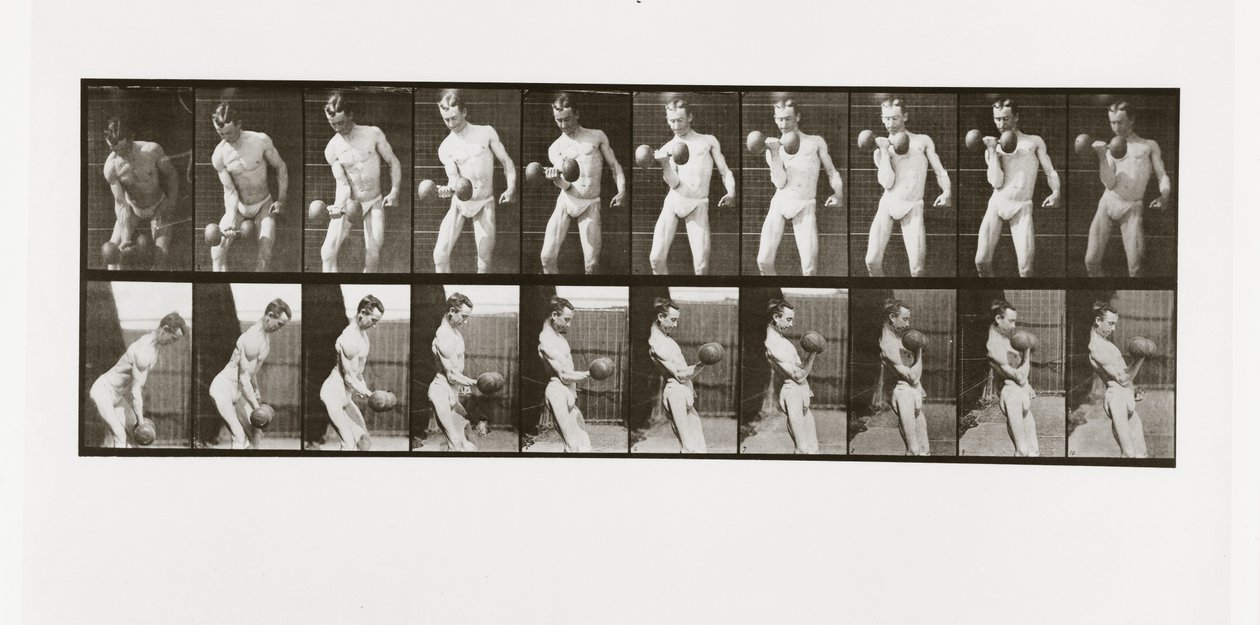 Mann som løfter en manual, plate 324 fra Animal Locomotion, 1887 av Eadweard Muybridge