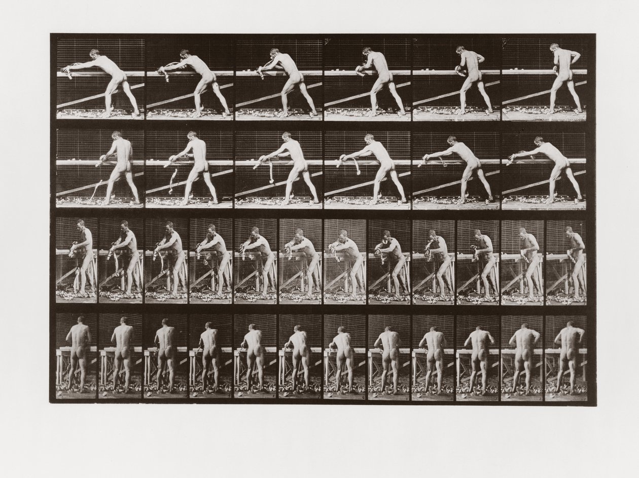 Mann som høvler ved, plate 379 fra Animal Locomotion, 1887 av Eadweard Muybridge