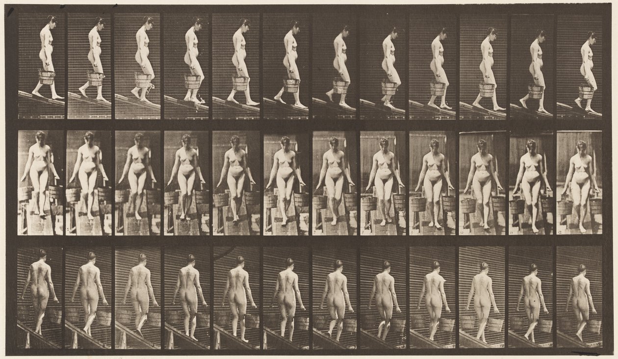 Plate 121. Synkende skråning, bøtte med vann i hver hånd av Eadweard Muybridge