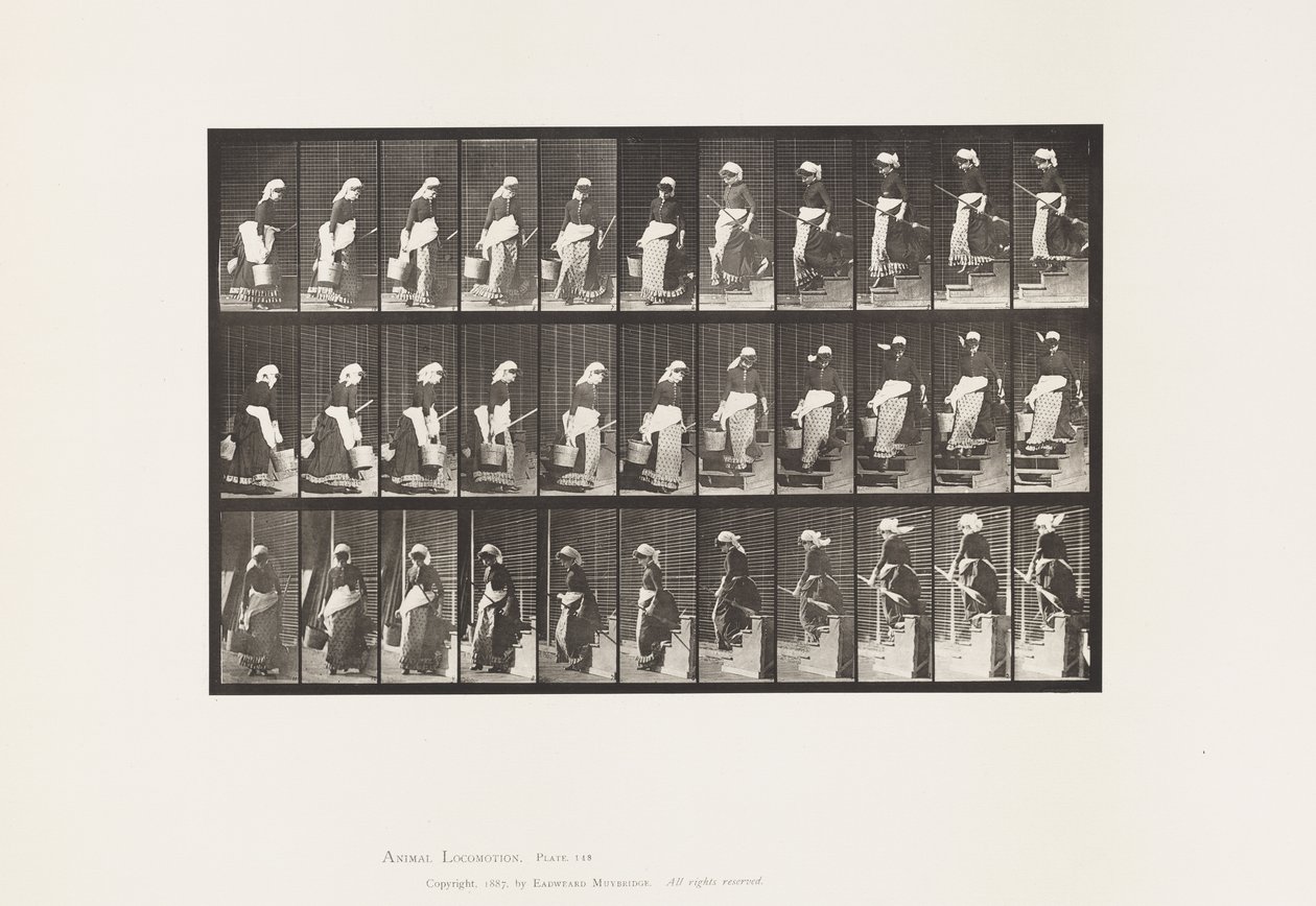 Plate 148. Nedstigende trapp, svingende bærebøtte med vann av Eadweard Muybridge