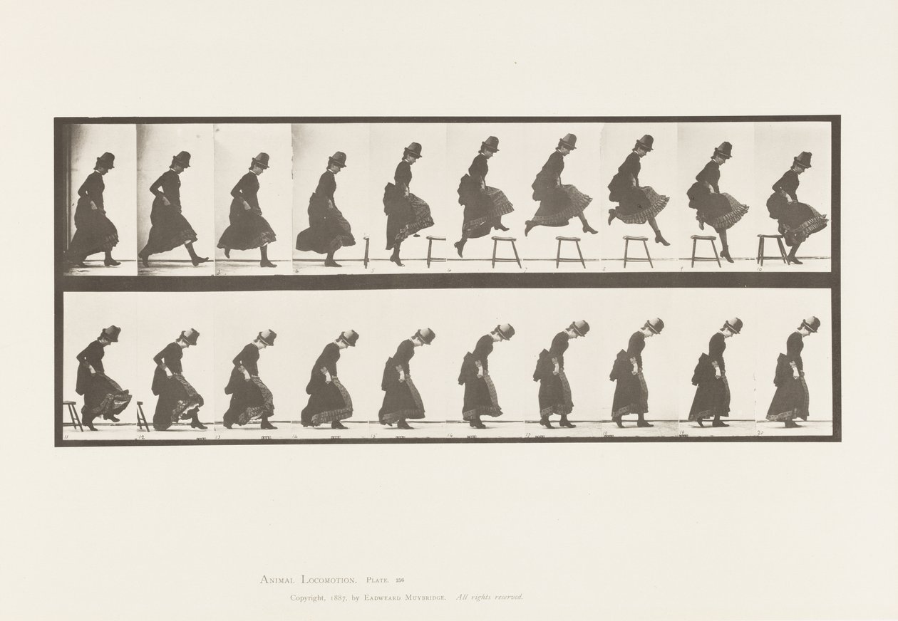 Plate 156. Hopping; Løpe rett høydehopp, 1885 av Eadweard Muybridge