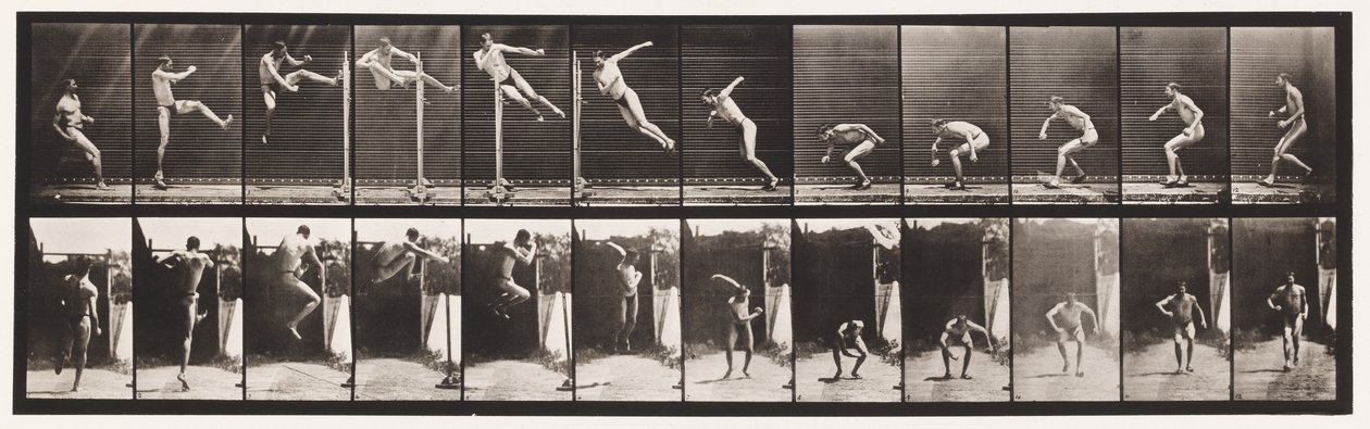 Plate 158. Hopping; Running Twist High Jump (Sko) av Eadweard Muybridge