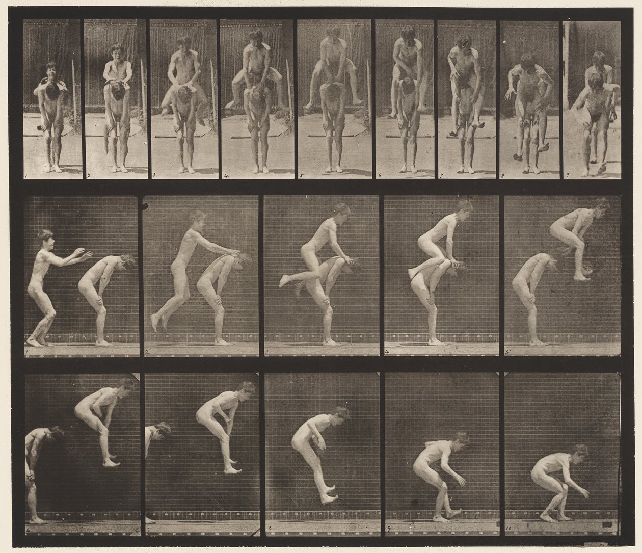 Plate 167. Hopping; Over guttens rygg (Leap Frog) av Eadweard Muybridge