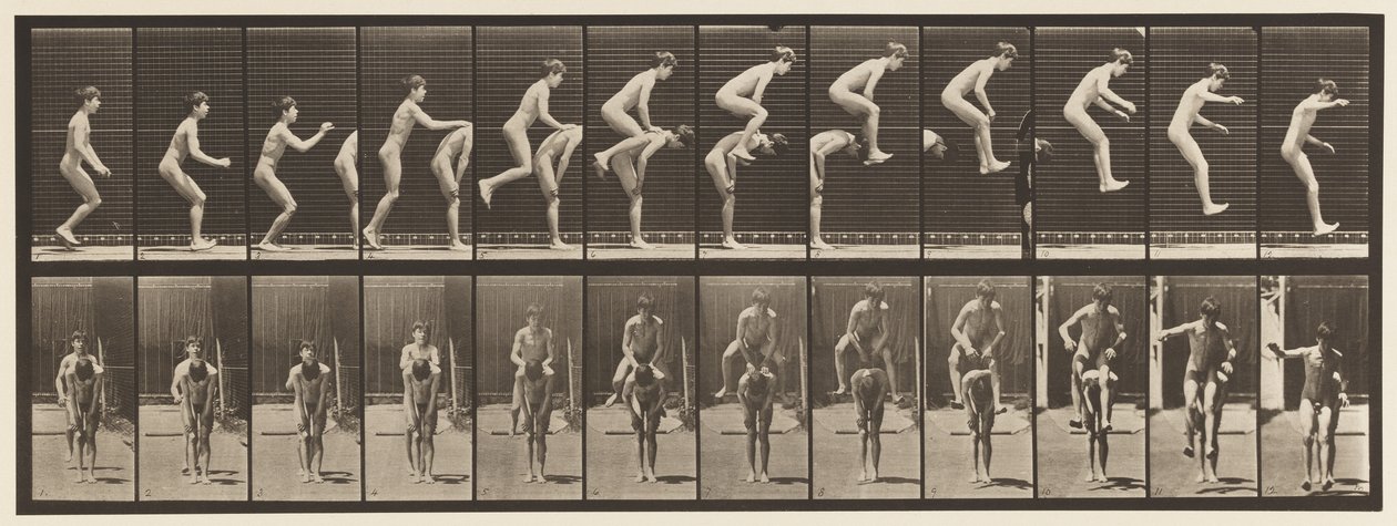 Plate 168. Hopping; Over guttens rygg (Leap Frog) av Eadweard Muybridge