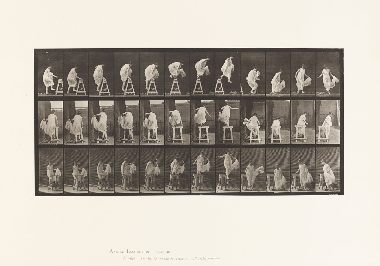 Plate 172. Å tråkke på en bukk; Jumping Down, Turning, 1885 av Eadweard Muybridge