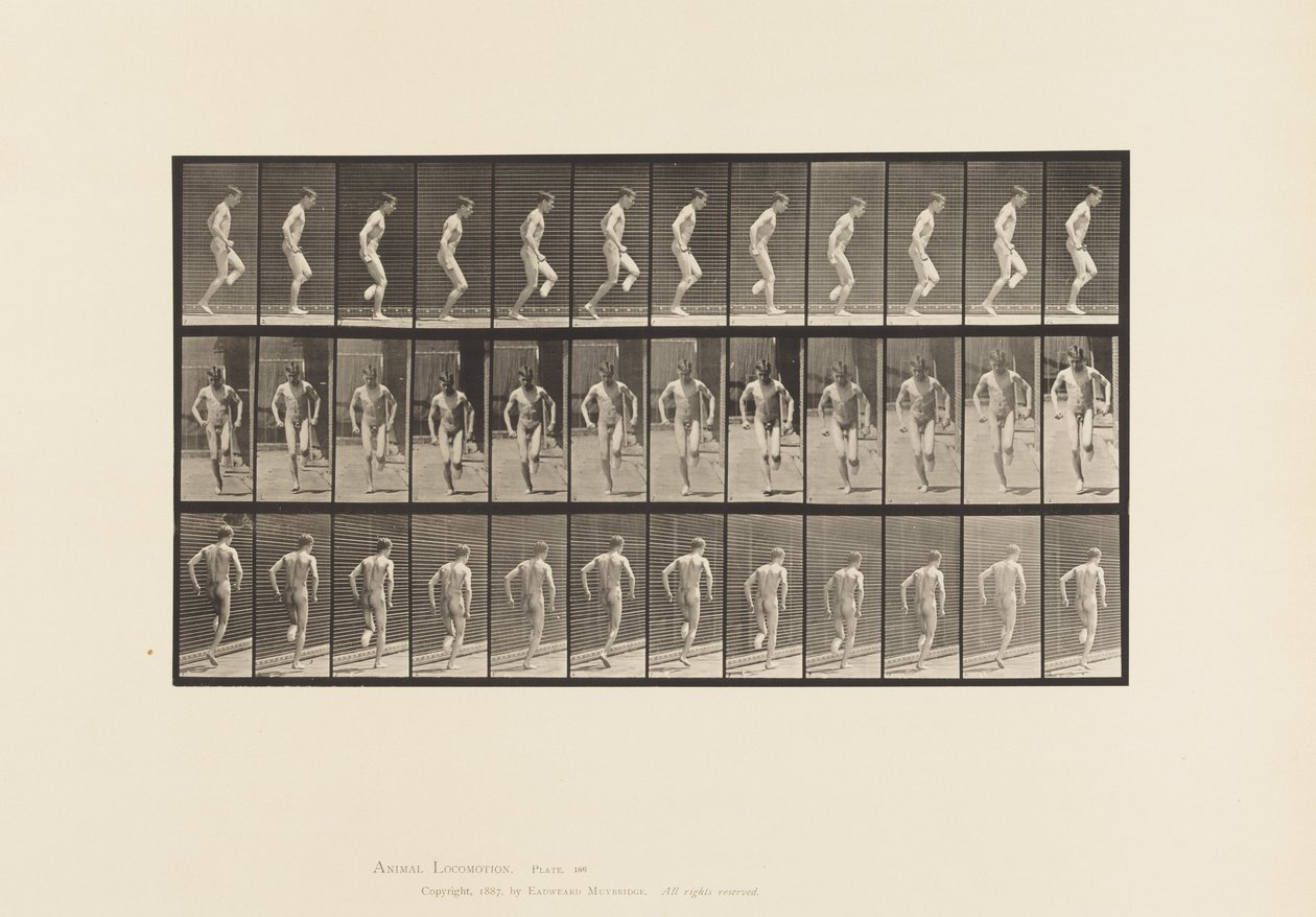 Plate 186. Hopping på høyre fot, 1885 av Eadweard Muybridge