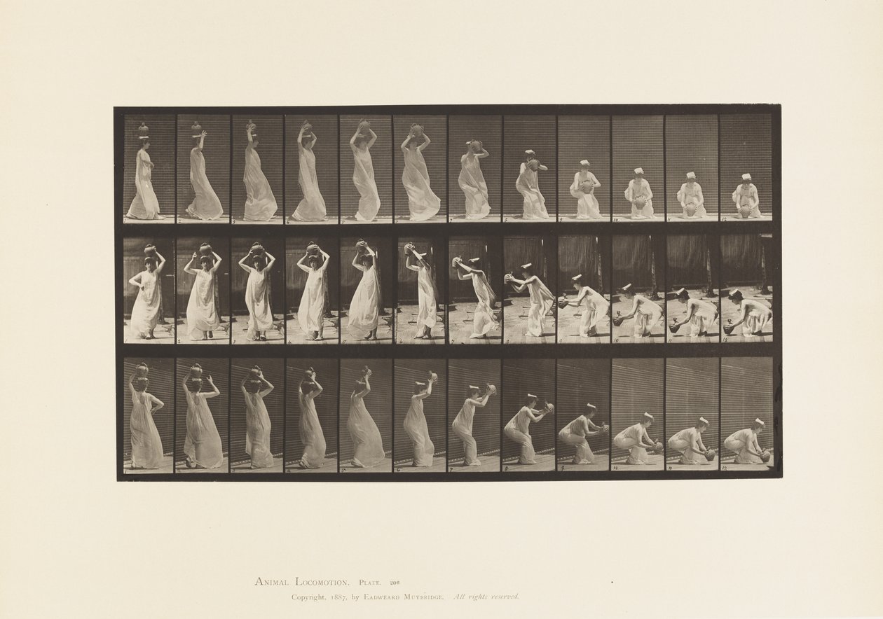Tallerken 206. Bære vannkrukken på hodet, snu og sette den på av Eadweard Muybridge