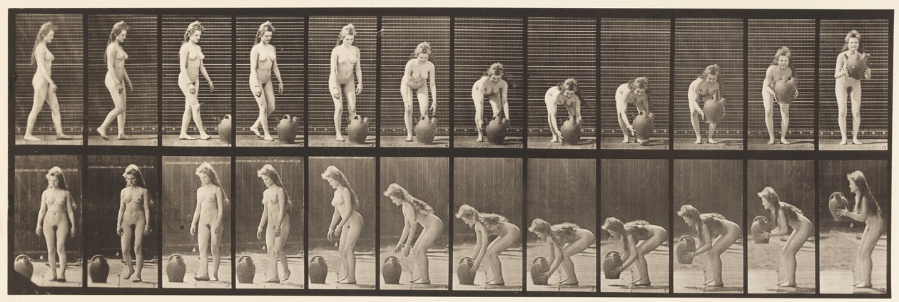 Tallerken 228. Snuing og løfting av vannkrukke fra bakken av Eadweard Muybridge