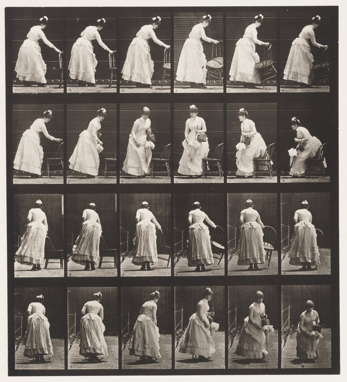 Plate 243.Plassere stol, sitte og flørte en vifte av Eadweard Muybridge
