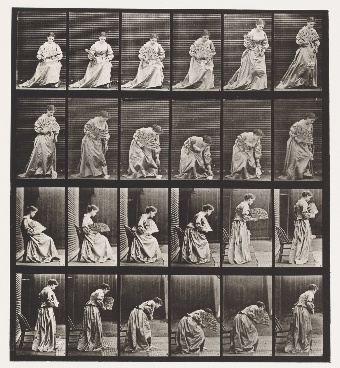 Tallerken 250. Stiger opp fra stol, bøyende og løftende tørkle av Eadweard Muybridge