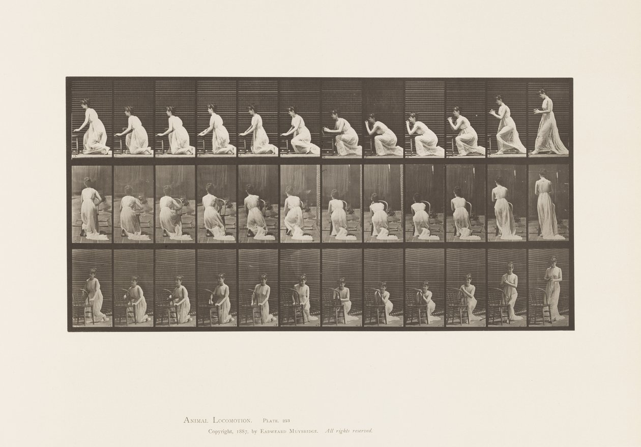 Tallerken 253. Knelende albuer på stolen, hendene sammen, 1885 av Eadweard Muybridge