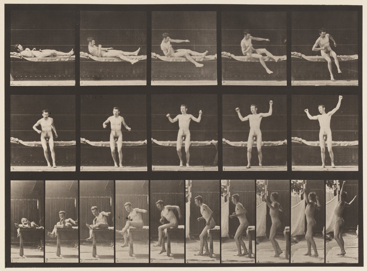 Tallerken 260. Oppstår fra sofa og strekkarmer, 1885 av Eadweard Muybridge