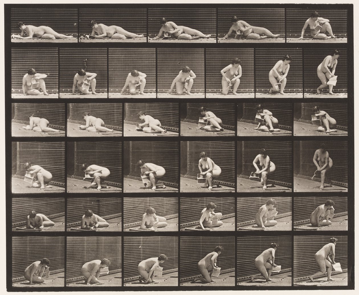 Plate 270. Står opp fra bakken med brosjyre i venstre hånd av Eadweard Muybridge