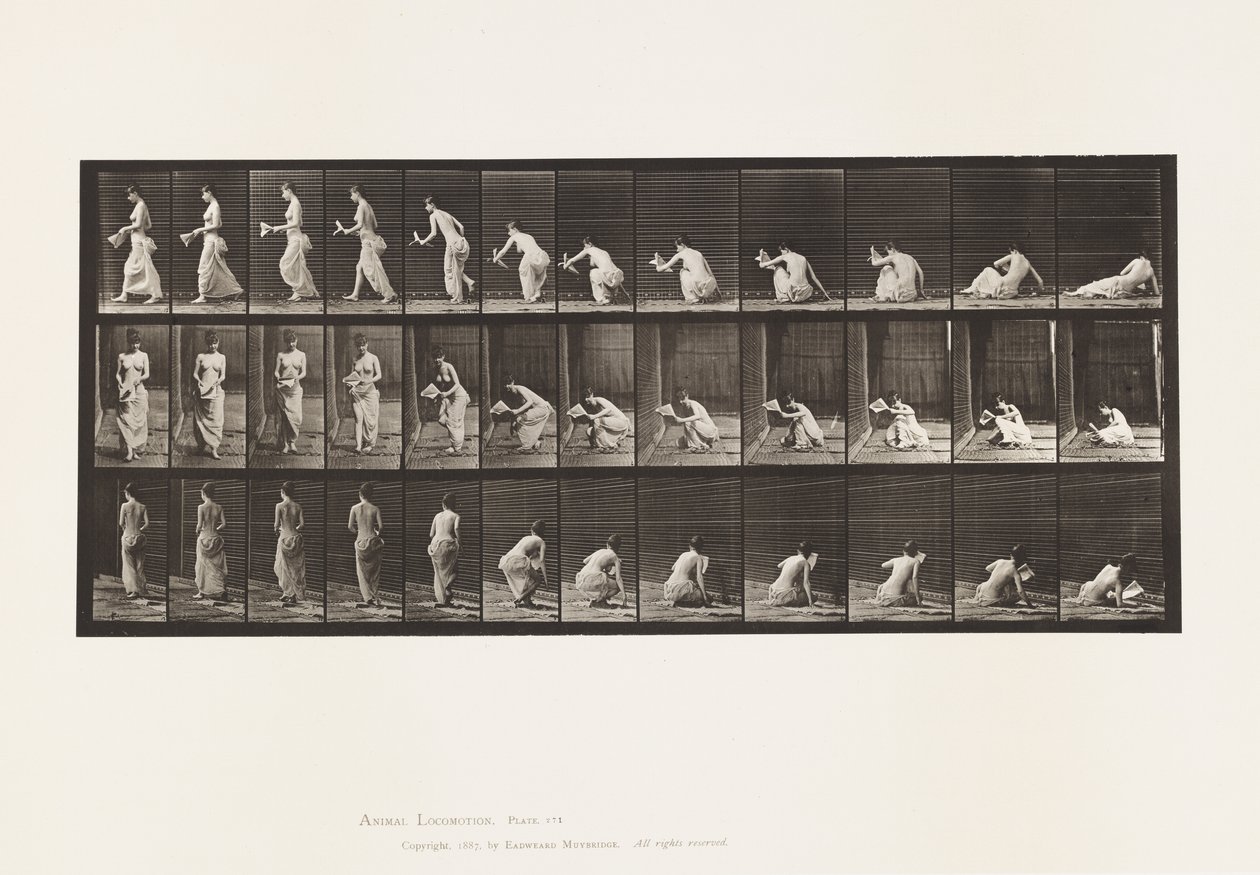 Plate 271. Står opp fra bakken med et papir i venstre hånd av Eadweard Muybridge