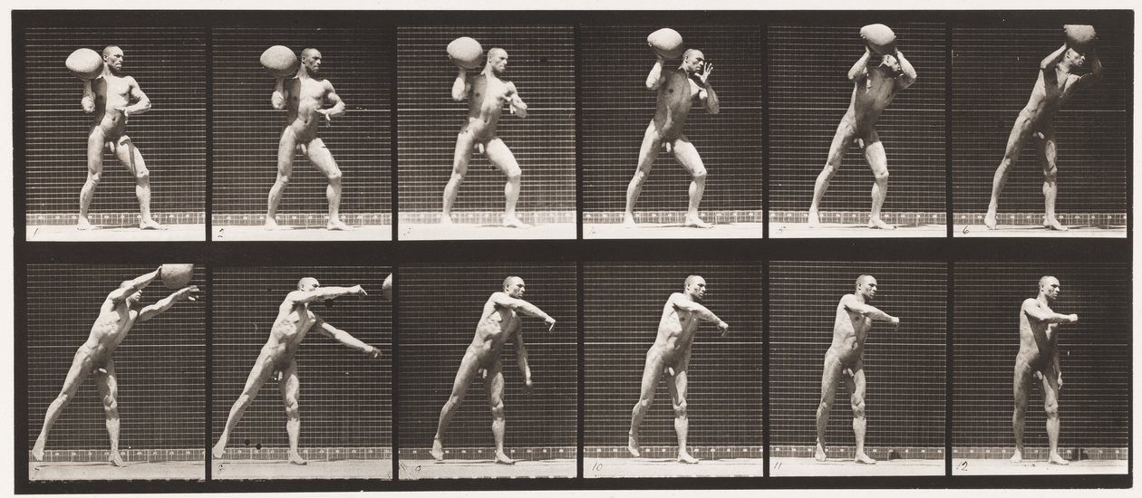 Plate 311. Heaving a 75-lb Rock, 1885 av Eadweard Muybridge