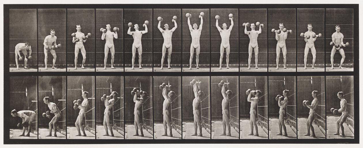 Plate 322. Løfting og slipp av to 50-lb dumbbells av Eadweard Muybridge