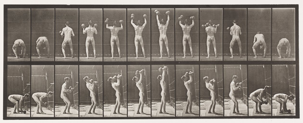 Plate 323. Løfting og slipp av to 50-lb dumbbells av Eadweard Muybridge