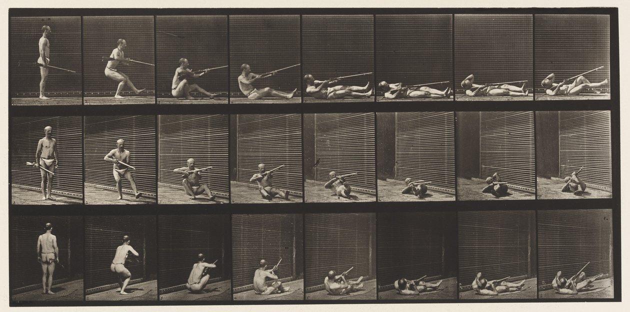 Plate 358. Ryggliggende og skyting, 1872-1885 av Eadweard Muybridge