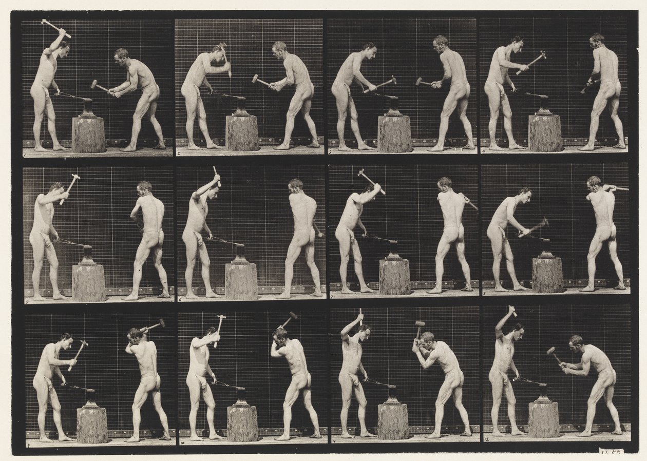 Plate 374. Smeder, to modeller, hamring på ambolt av Eadweard Muybridge