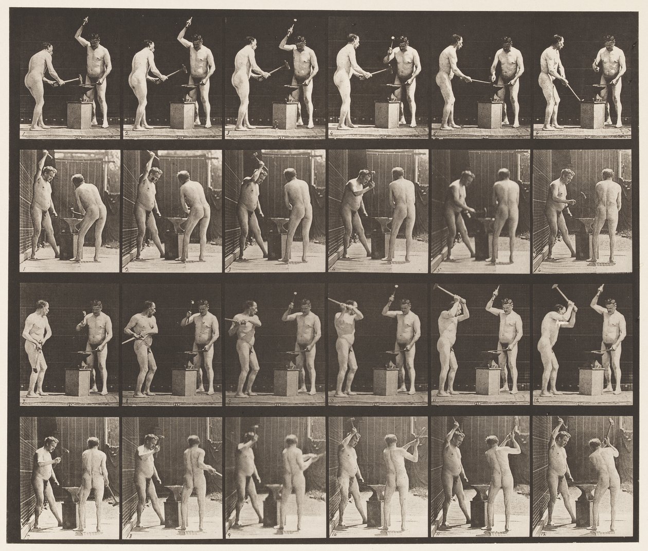 Plate 377. Smed, to modeller, hamring på Advil, 1872-1885 av Eadweard Muybridge