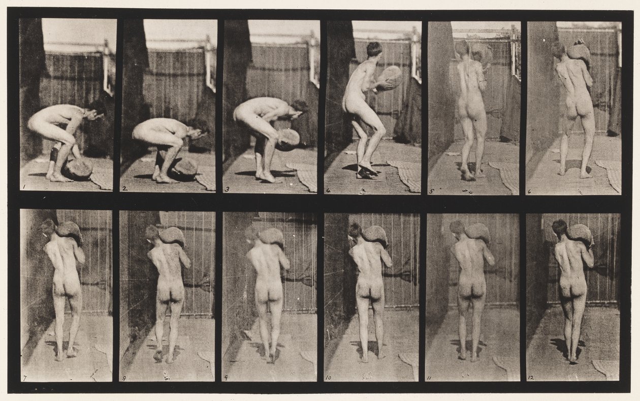 Plate 397. Løfting 75-lb. Stein på skulderen, 1872-1885 av Eadweard Muybridge