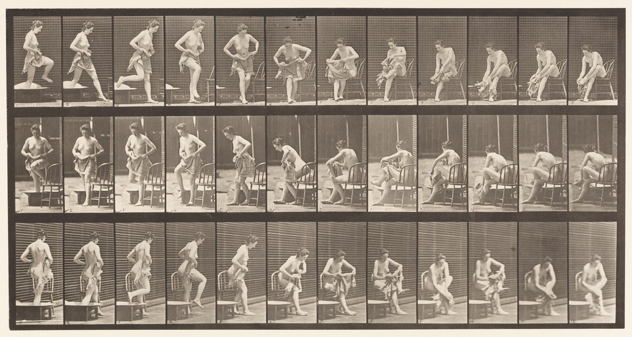 Tallerken 410. Gå ut av badekaret, sette seg ned, tørke føttene av Eadweard Muybridge