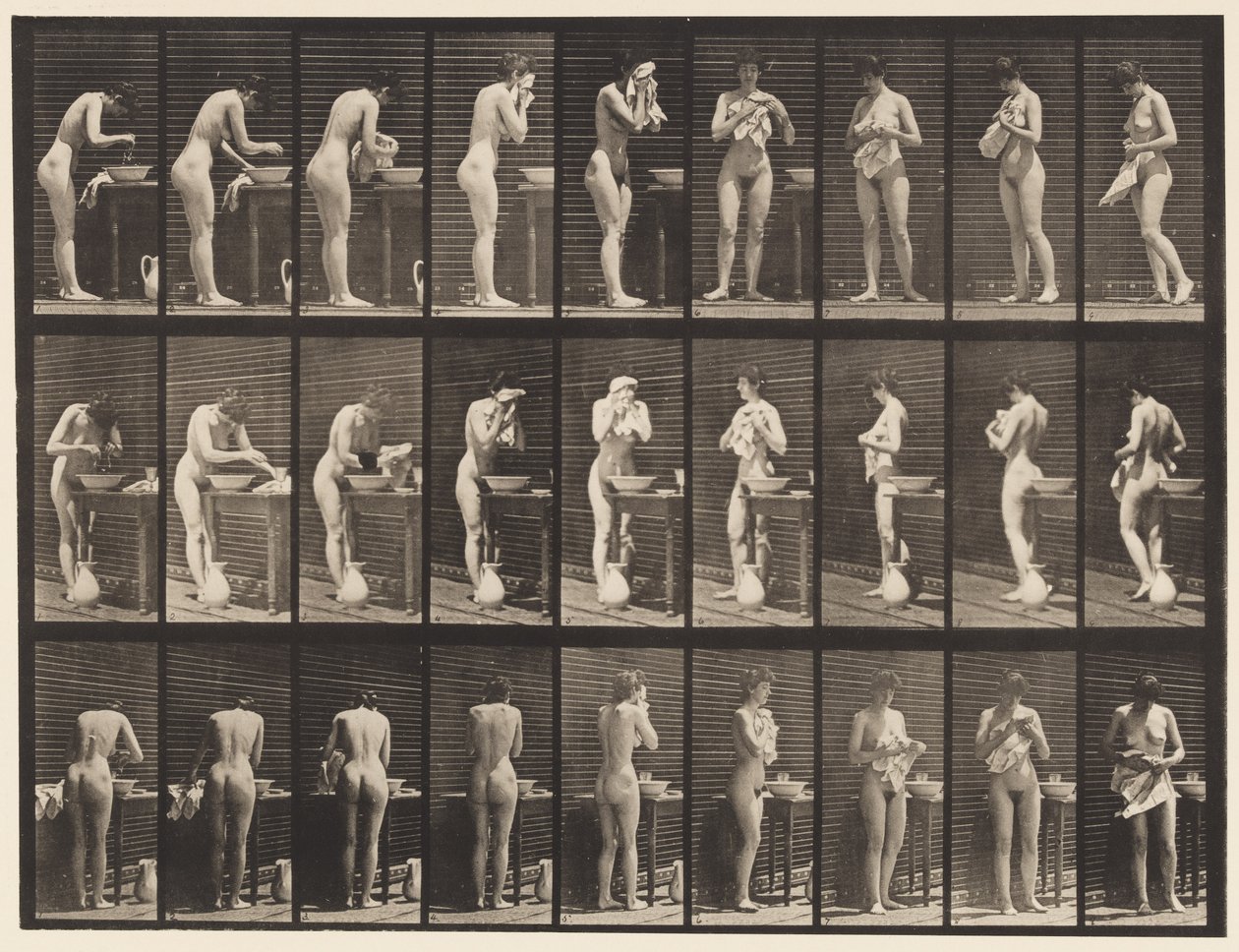 Tallerken 412. Vasking, tørking av ansiktet og snuing av Eadweard Muybridge