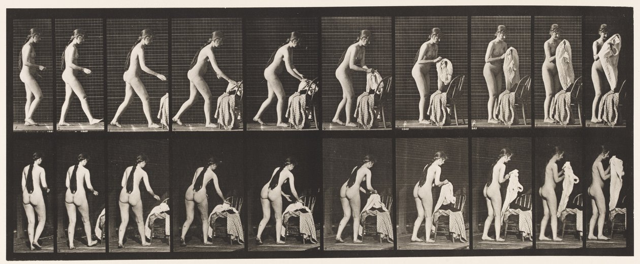 Tallerken 415. Toalett, Forberedelse til å ta på klær av Eadweard Muybridge