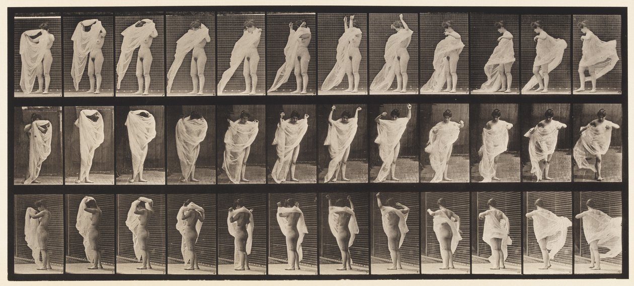 Tallerken 416. Toalett, Ta på kjole av Eadweard Muybridge