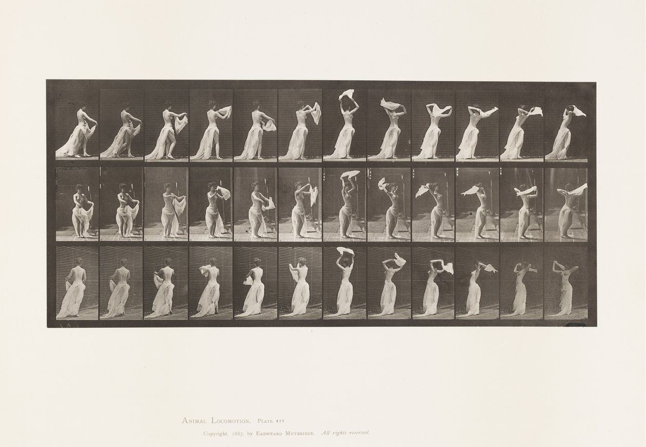 Tallerken 421. Toalett; Kaster tørkle rundt skuldrene av Eadweard Muybridge